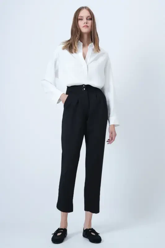 Women's Black High Waist Carrot Pants ALC-X11148 - 5
