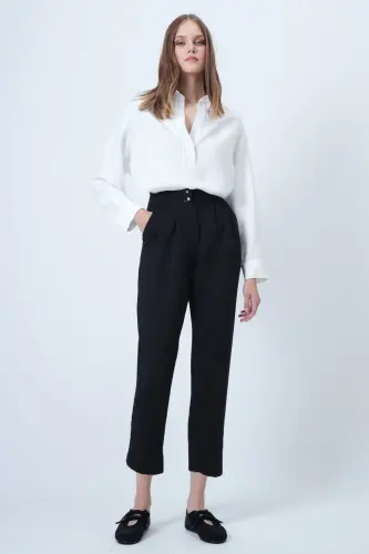 Women's Black High Waist Carrot Pants ALC-X11148 - 6