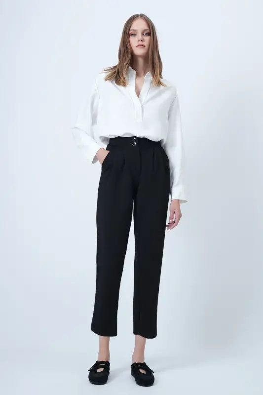 Women's Black High Waist Carrot Pants ALC-X11148 - 7