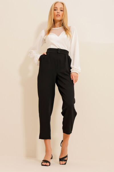 Women's Black High Waist Carrot Pants ALC-X11148 - 7