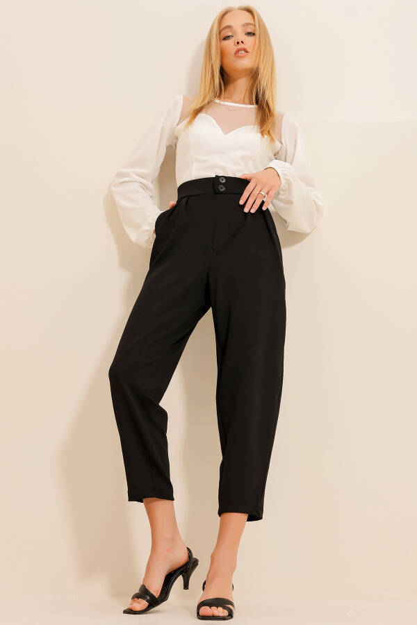 Women's Black High Waist Carrot Pants ALC-X11148 - 8