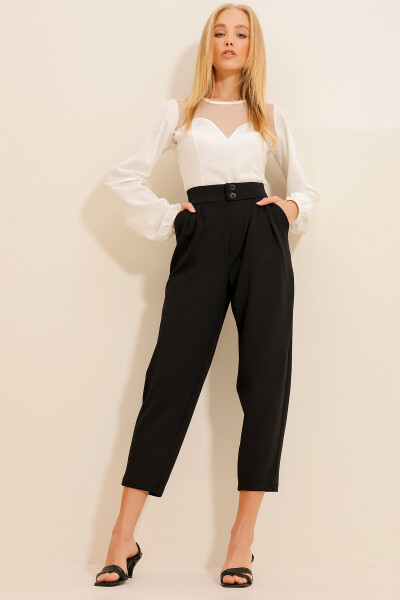 Women's Black High Waist Carrot Pants ALC-X11148 - 9