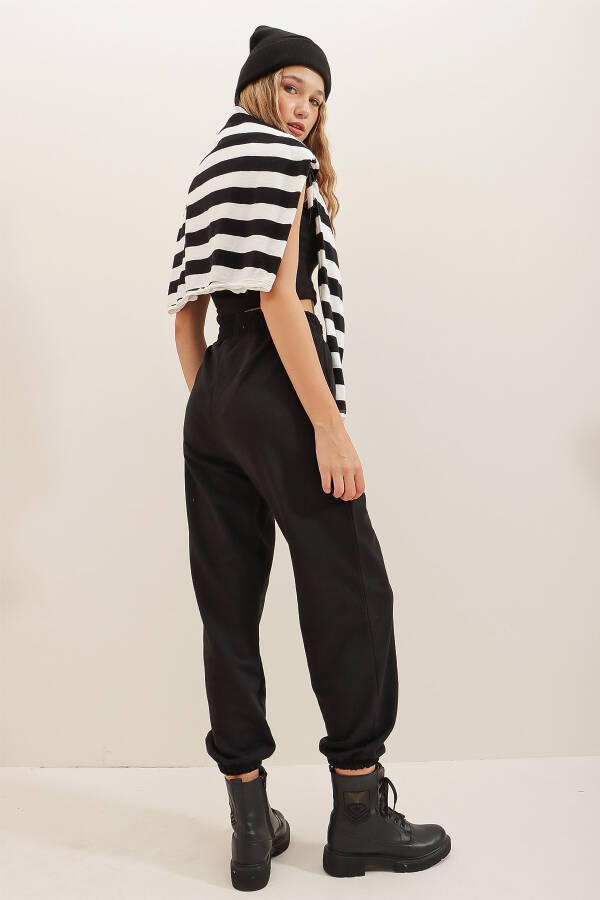 Women's Black High Waist Cotton Jogger Pants MDA-1319 - 4