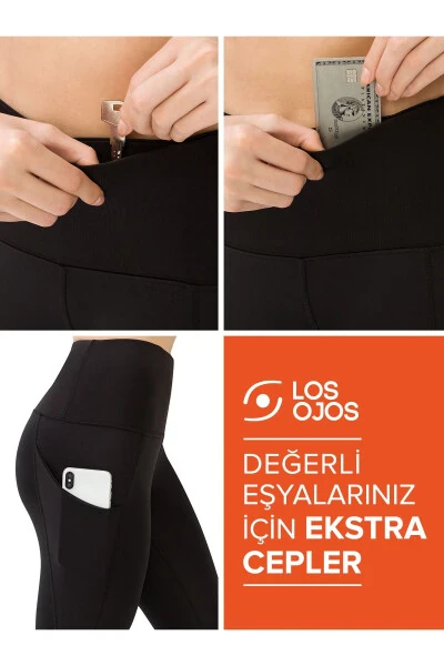 Women's Black High Waist Double Pocket Shaping Leggings - 6