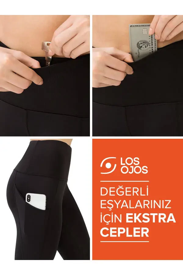 Women's Black High Waist Double Pocket Shaping Leggings - 6