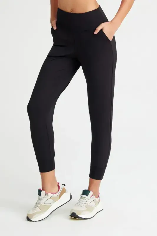 Women's Black High Waist Jogger Sweatpants Joggers - 2