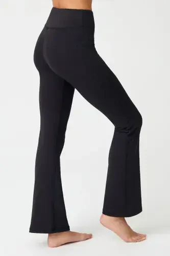 Women's Black High Waist Shaping Double Pocket Bootcut Leggings - LOS OJOS (1)