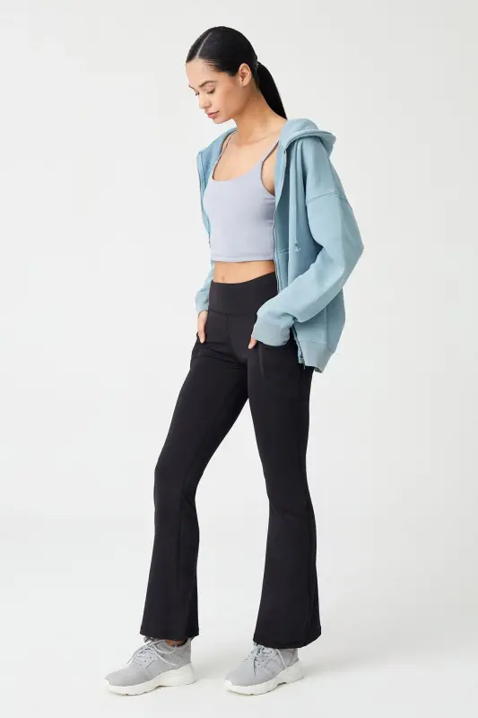 Women's Black High Waist Shaping Double Pocket Bootcut Leggings - 7