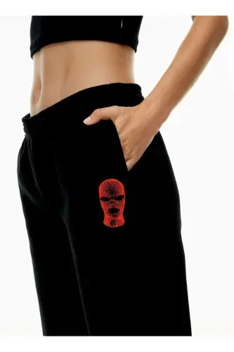 Women's Black High Waisted Jogger Sweatpants-blackmask - 4