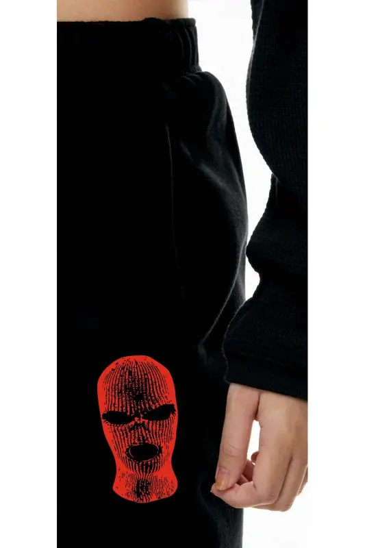 Women's Black High Waisted Jogger Sweatpants-blackmask - 6