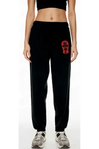 Women's Black High Waisted Jogger Sweatpants-blackmask - 7