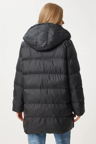 Women's Black Hooded Long Puffer Coat EG00003 - 9