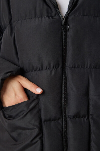 Women's Black Hooded Oversize Padded Coat HK00027 - 6