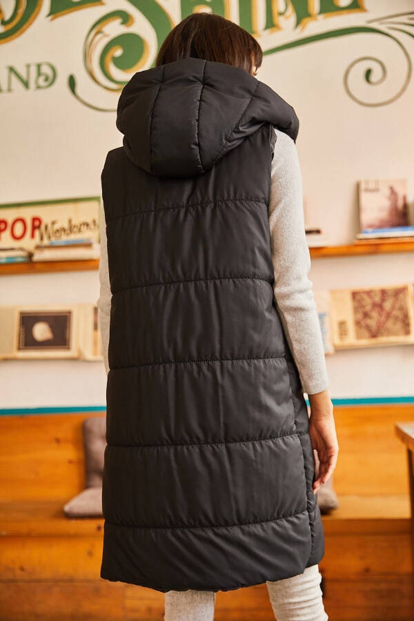 Women's Black Hooded Pocket Puffer Vest YLK-19000007 - 6