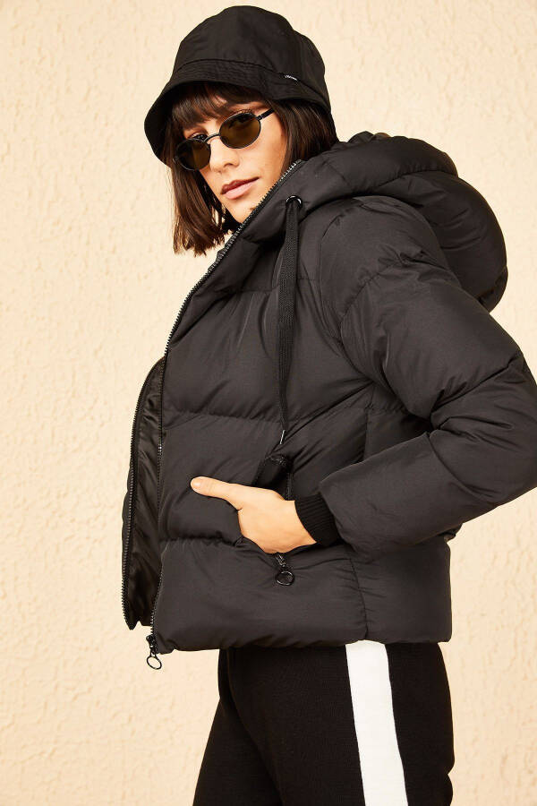 Women's Black Hooded Puffer Jacket 10141018 - 2