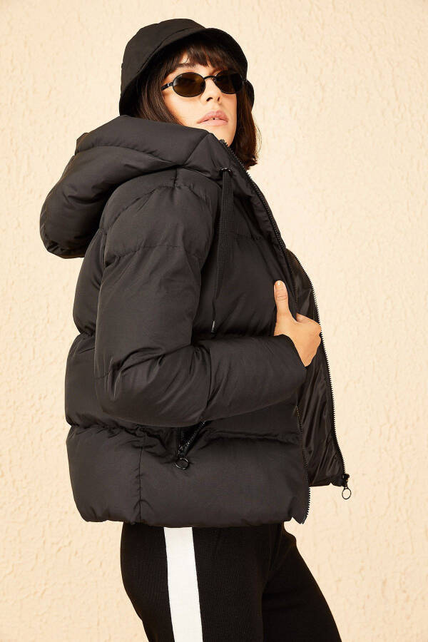 Women's Black Hooded Puffer Jacket 10141018 - 4