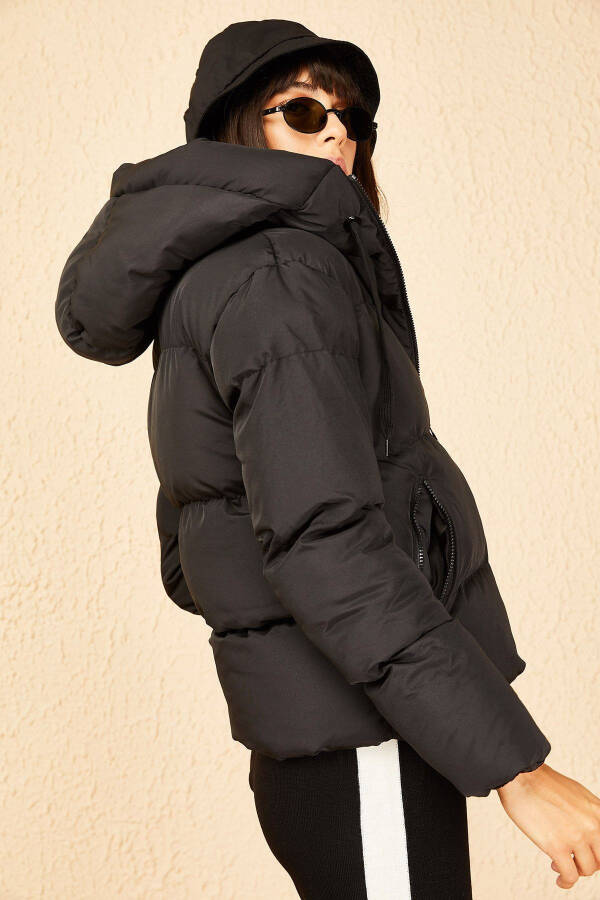 Women's Black Hooded Puffer Jacket 10141018 - 6