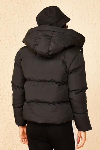 Women's Black Hooded Puffer Jacket 10141018 - 7