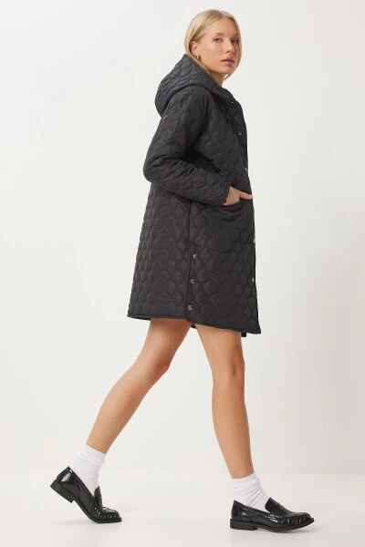 Women's Black Hooded Quilted Coat LV00006 - HAPPINESS İSTANBUL (1)