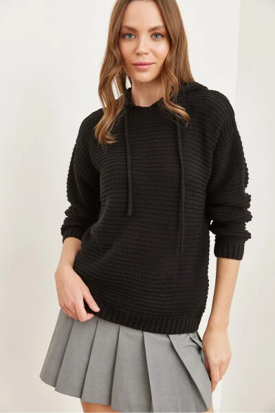 Women's Black Hoodie Sweater HRK-19000301 - OLALOOK (1)