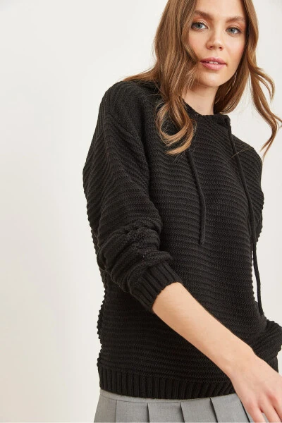 Women's Black Hoodie Sweater HRK-19000301 - 4