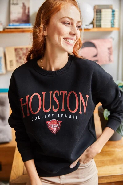 Women's Black Houston Printed Thistle Sweatshirt SWT-19000426 - OLALOOK