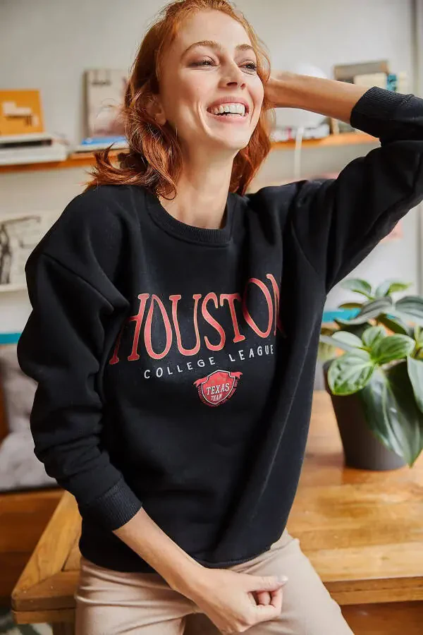 Women's Black Houston Printed Thistle Sweatshirt SWT-19000426 - 7