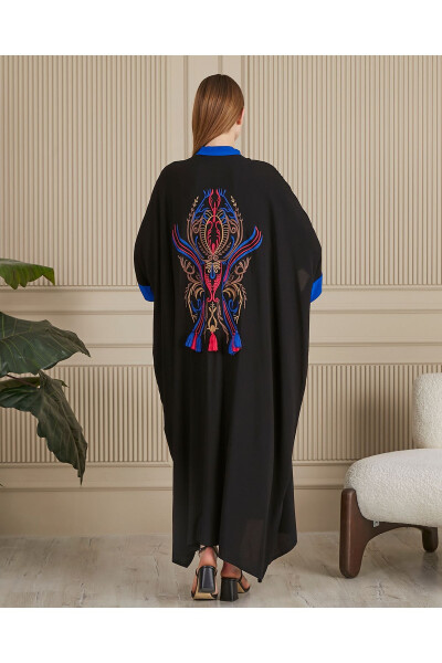 Women's Black-Indigo Embroidered Back Plus Size Oversize Loose Long Bohemian Dress - BEYZABAYRAM