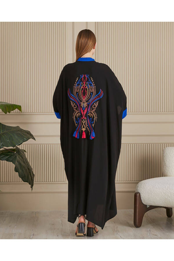 Women's Black-Indigo Embroidered Back Plus Size Oversize Loose Long Bohemian Dress - 1