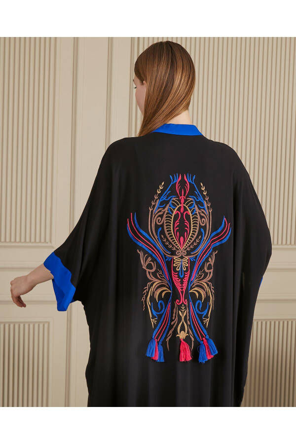 Women's Black-Indigo Embroidered Back Plus Size Oversize Loose Long Bohemian Dress - 2