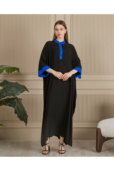 Women's Black-Indigo Embroidered Back Plus Size Oversize Loose Long Bohemian Dress - 3