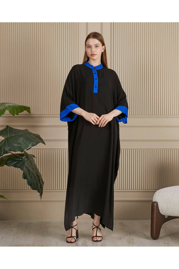 Women's Black-Indigo Embroidered Back Plus Size Oversize Loose Long Bohemian Dress - 3