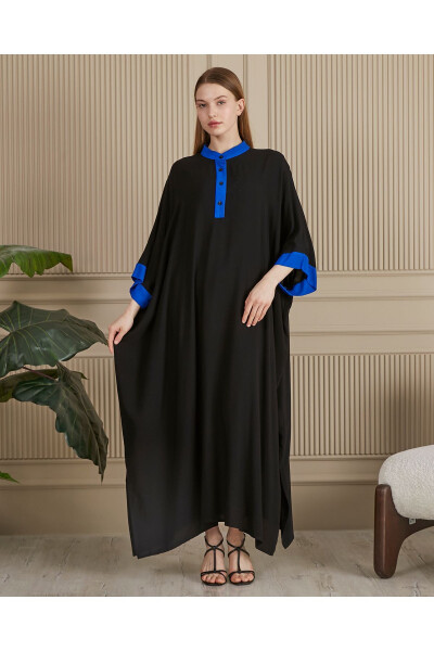 Women's Black-Indigo Embroidered Back Plus Size Oversize Loose Long Bohemian Dress - 4