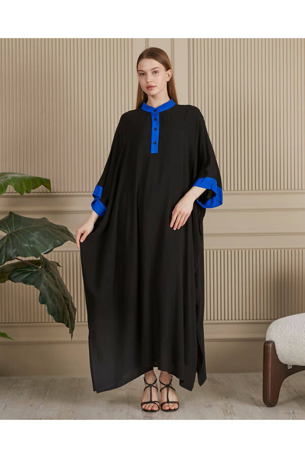 Women's Black-Indigo Embroidered Back Plus Size Oversize Loose Long Bohemian Dress - 4