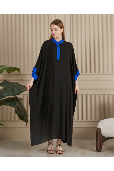 Women's Black-Indigo Embroidered Back Plus Size Oversize Loose Long Bohemian Dress - 5