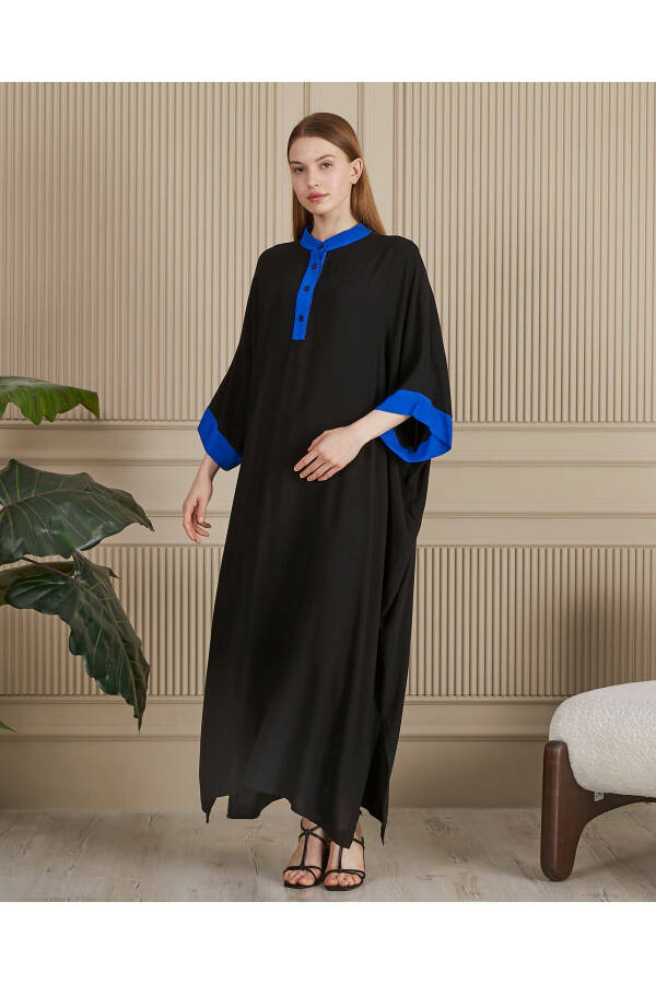 Women's Black-Indigo Embroidered Back Plus Size Oversize Loose Long Bohemian Dress - 6