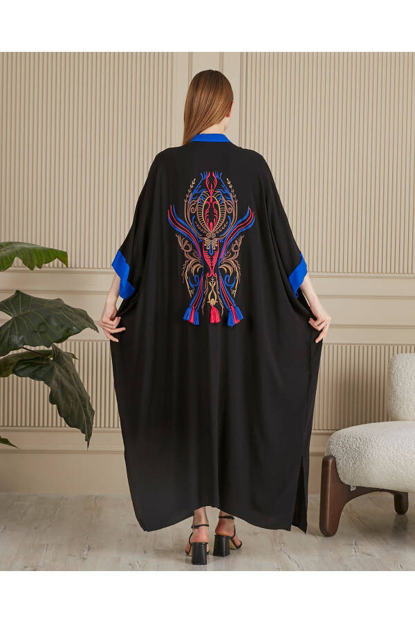 Women's Black-Indigo Embroidered Back Plus Size Oversize Loose Long Bohemian Dress - 8