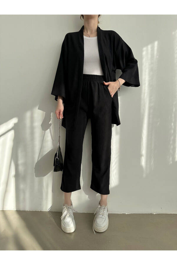 Women's Black Kimono Pants Knit Set - 1