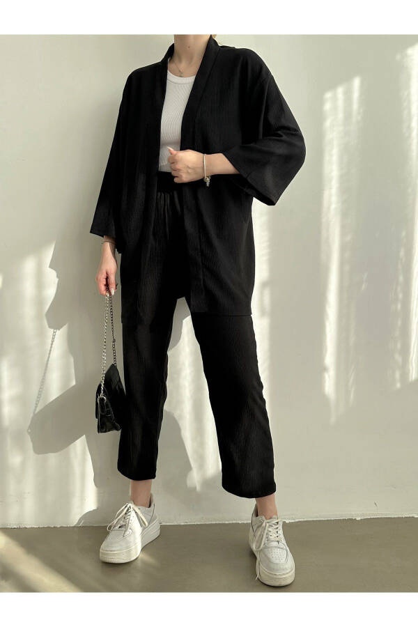 Women's Black Kimono Pants Knit Set - 13
