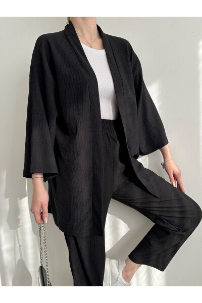 Women's Black Kimono Pants Knit Set - 9
