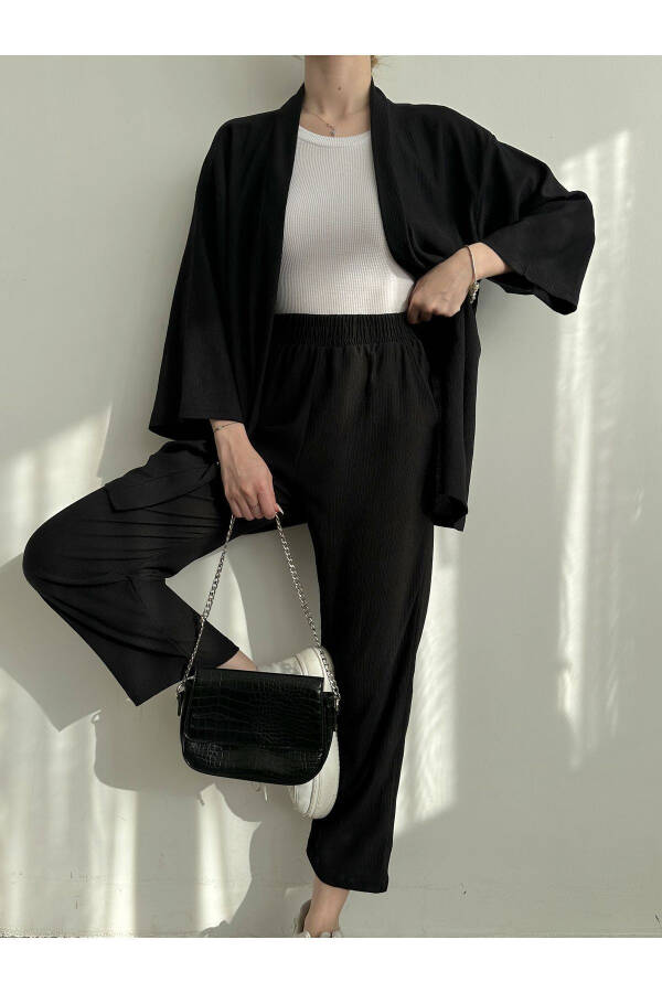 Women's Black Kimono Pants Knit Set - 10