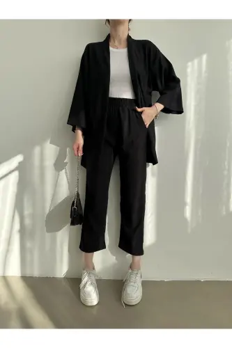 Women's Black Kimono Pants Knit Set - BEJNA (1)