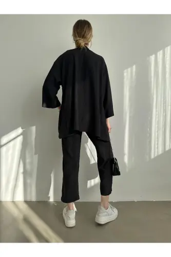 Women's Black Kimono Pants Knit Set - 6