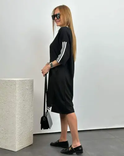 Women's Black Knee-High Ribbed Dress - BÜYÜKBEDENIZ (1)