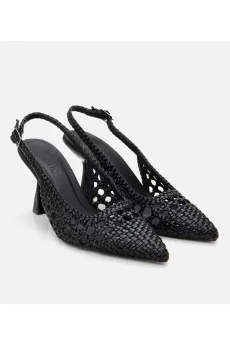 Women's Black Knitted Detail Open Back Stiletto - Hotiç (1)