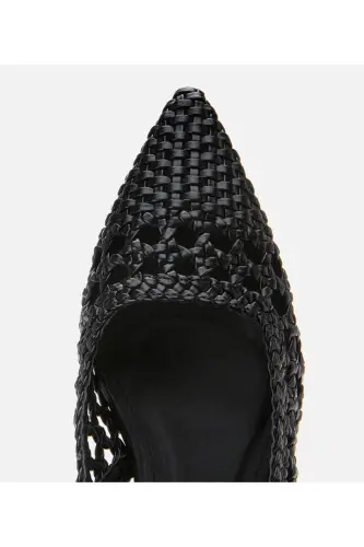 Women's Black Knitted Detail Open Back Stiletto - 4