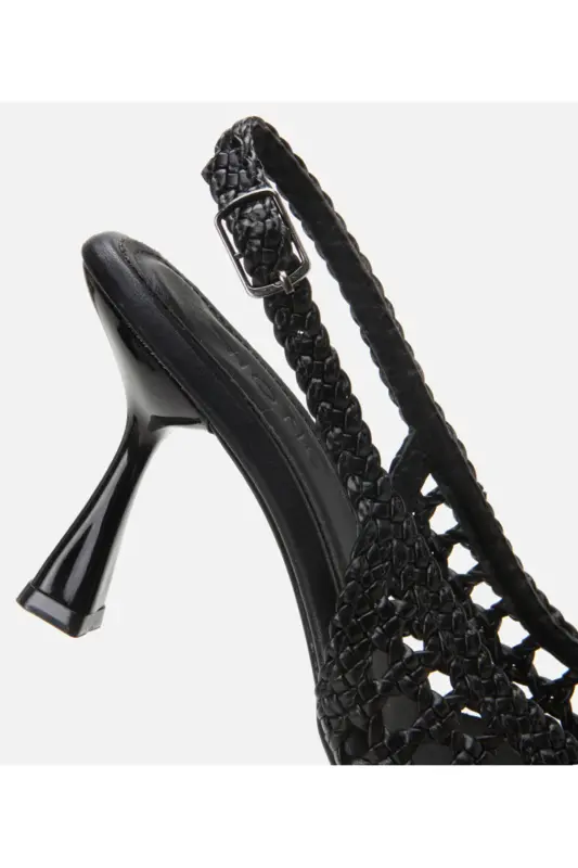 Women's Black Knitted Detail Open Back Stiletto - 5