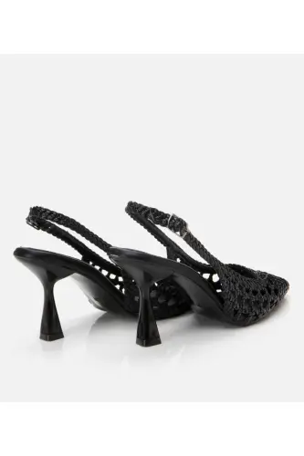 Women's Black Knitted Detail Open Back Stiletto - 6