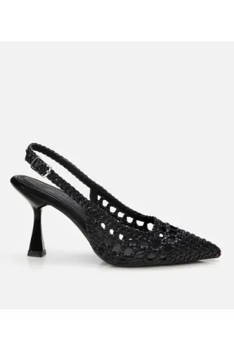 Women's Black Knitted Detail Open Back Stiletto - 1