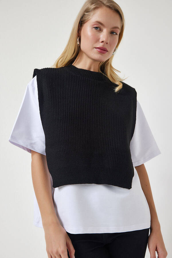 Women's Black Knitted T-Shirt with Sweater DP00201 - 3